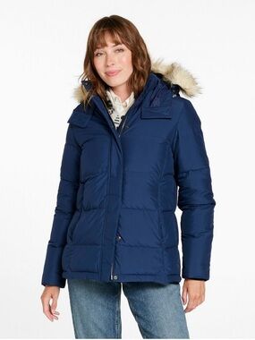L.L.Bean Ultrawarm Down Parka Coat Large Blue Faux Fur Hood Winter Jacket